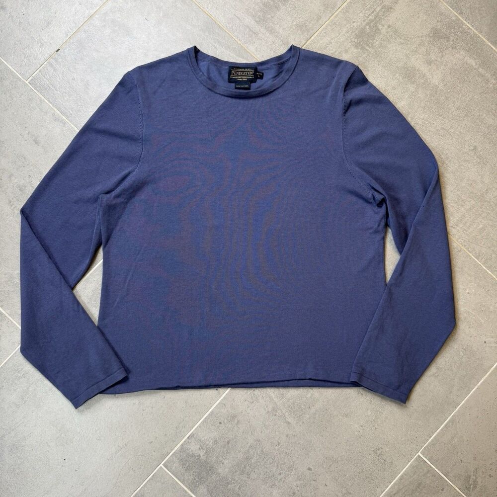 Pendleton Blue Silk Blend Crew Neck Sweater Womens Petite L Preppy Classic